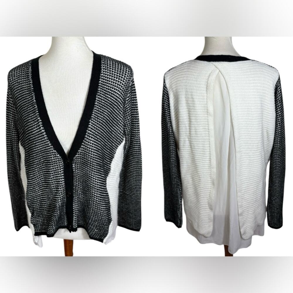 Finn & clover V-Neck Knit Sweater with Chiffon Peek-a-boo Back Size L